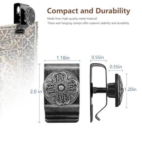 Doselves Silver Metal Hanging Clamps 4 Pack | Holds 9 kg (20 lb) Textile Art Hangers thumbnail 2