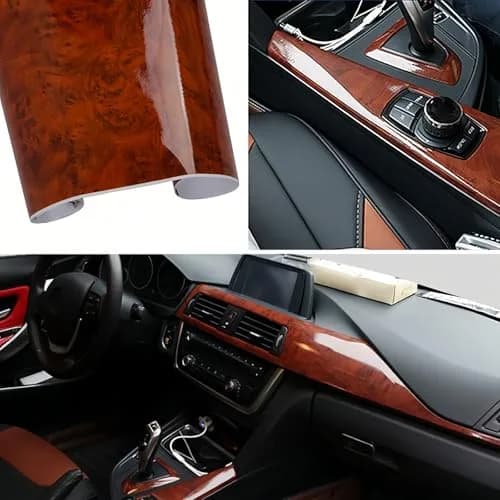 GreceYou Wood Grain Vinyl Wrap Sticker Decal for Car Interiors 30x200cm (11.8 x 78.75in) | High Glossy Brown Birds Eye Wood Grain thumbnail 1