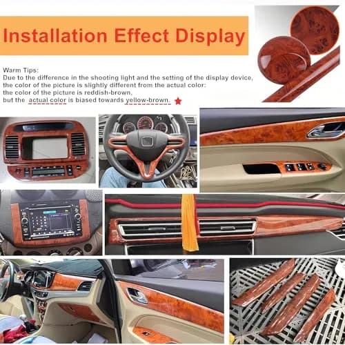GreceYou Wood Grain Vinyl Wrap Sticker Decal for Car Interiors 30x200cm (11.8 x 78.75in) | High Glossy Brown Birds Eye Wood Grain thumbnail 7