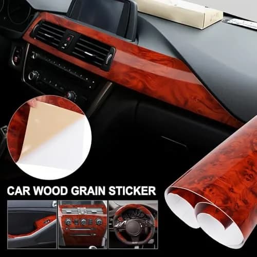 GreceYou Wood Grain Vinyl Wrap Sticker Decal for Car Interiors 30x200cm (11.8 x 78.75in) | High Glossy Brown Birds Eye Wood Grain thumbnail 2