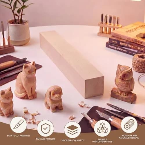 PONGJA Basswood Carving Blocks 30.48cm x 5.08cm x 5.08cm (12 x 2 x 2 inches) | Soft Wood Blanks for Whittling & Crafts thumbnail 4