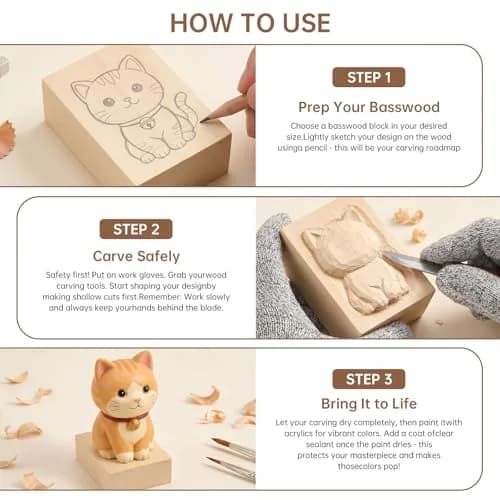 PONGJA Basswood Carving Blocks 30.48cm x 5.08cm x 5.08cm (12 x 2 x 2 inches) | Soft Wood Blanks for Whittling & Crafts thumbnail 3