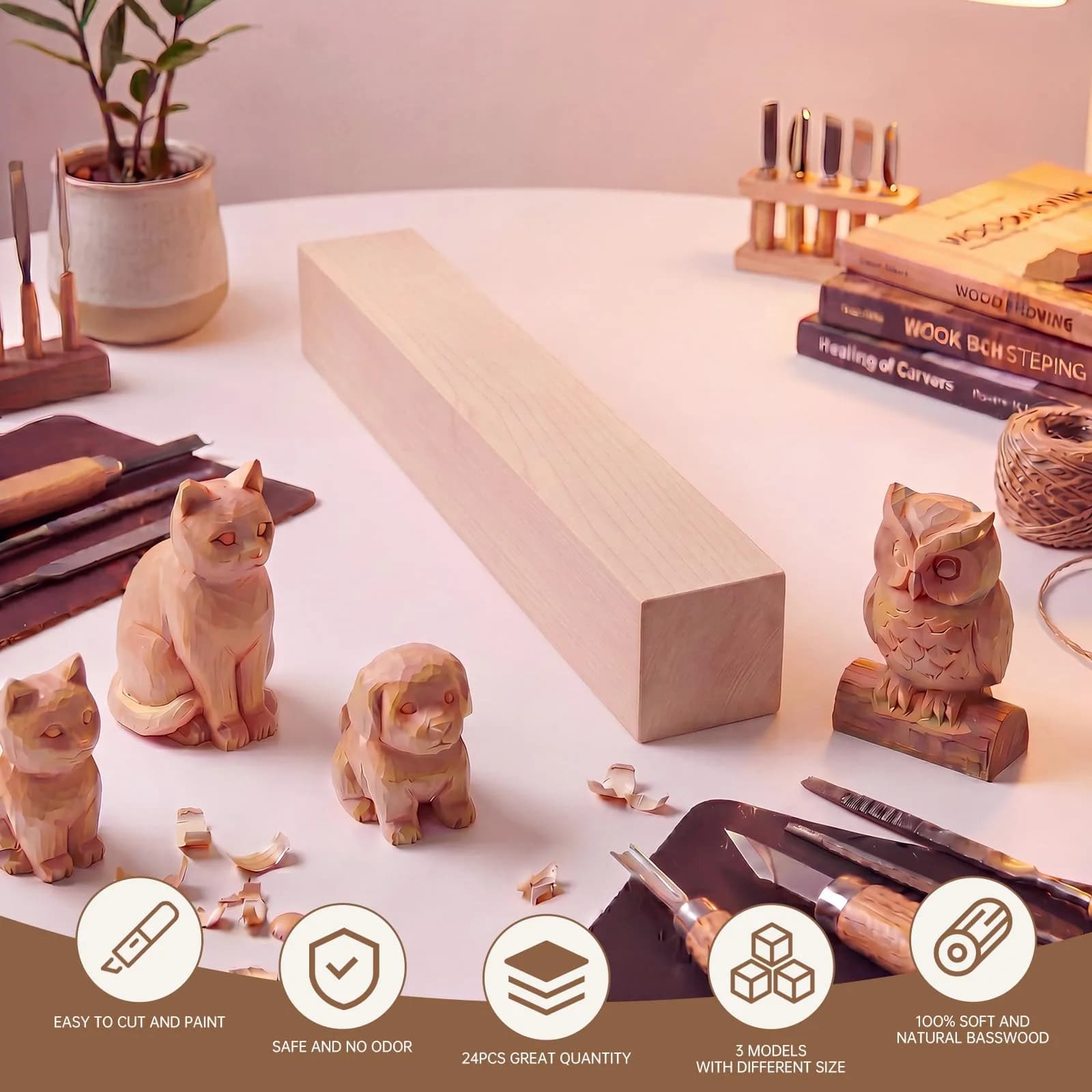 PONGJA Basswood Carving Blocks 30.48cm x 5.08cm x 5.08cm (12 x 2 x 2 inches) | Soft Wood Blanks for Whittling & Crafts - view 4
