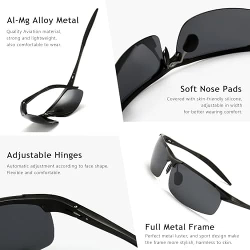 SUNGAIT Men's HD Polarized Sunglasses for Driving Cycling Running UV400 (Gunmetal/Gray & Black/Gray) | Lightweight Metal Frame thumbnail 3