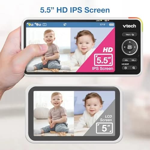 VTech Smart WiFi Baby Monitor 2K 2 Cameras | 5.5" Screen, 24X Zoom, Wide Angle, Free App thumbnail 5