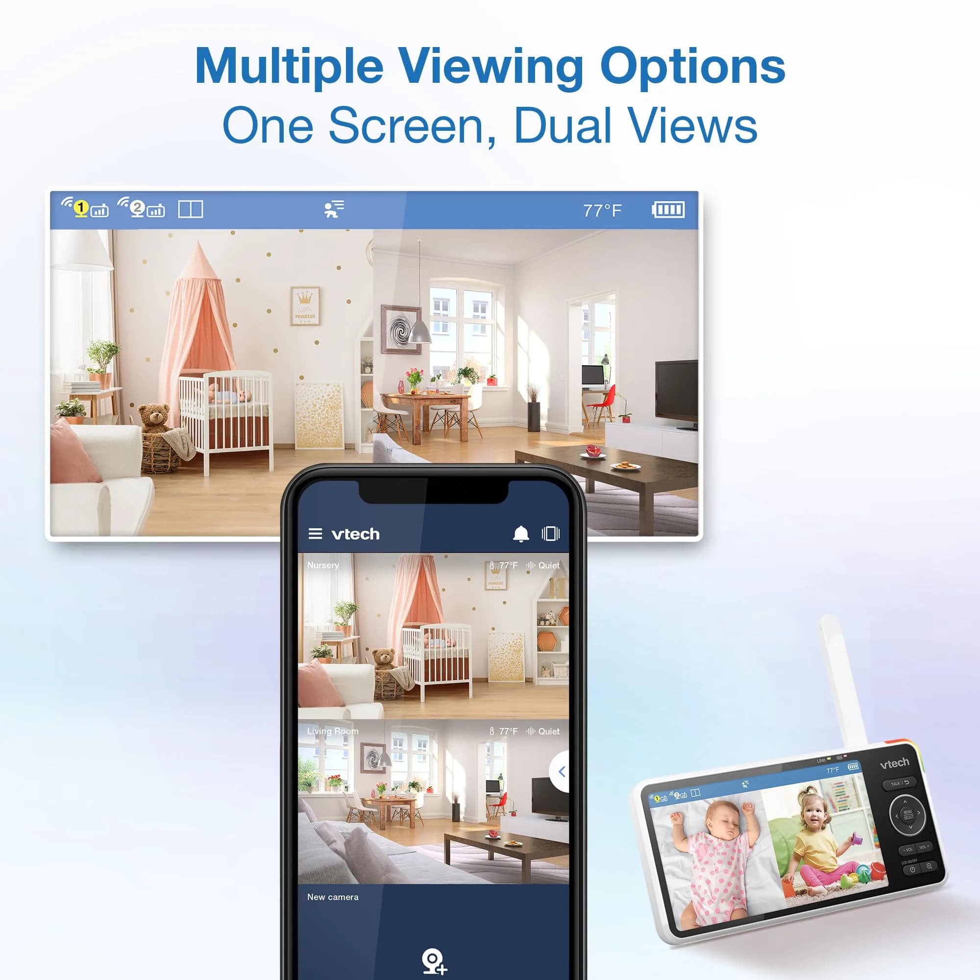 VTech Smart WiFi Baby Monitor 2K 2 Cameras | 5.5" Screen, 24X Zoom, Wide Angle, Free App - view 7