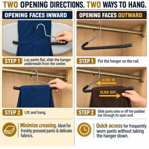 Huji Reversed Hook Heavy Duty Metal Pants Hangers 15.5" | Extra Long, Non-Slip, Wrinkle-Free (Reversed Hook, Set of 10) thumbnail 7