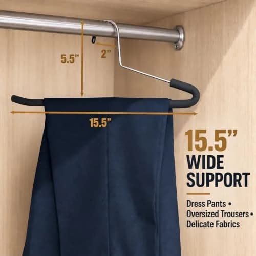 Huji Reversed Hook Heavy Duty Metal Pants Hangers 15.5" | Extra Long, Non-Slip, Wrinkle-Free (Reversed Hook, Set of 10) thumbnail 3