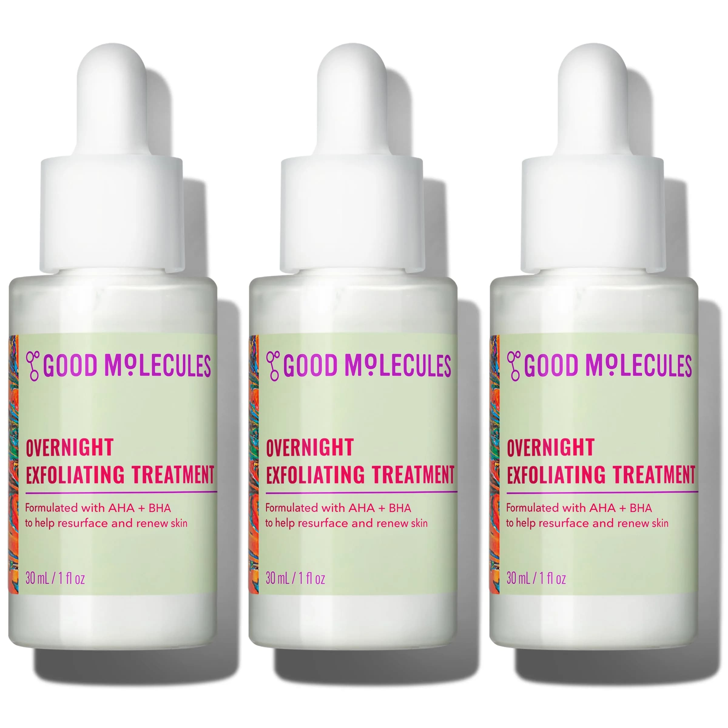 Good Molecules Overnight Exfoliating Treatment 3 x 30ml (3 fl oz) | Resurfaces Skin with AHA & BHA - main product image