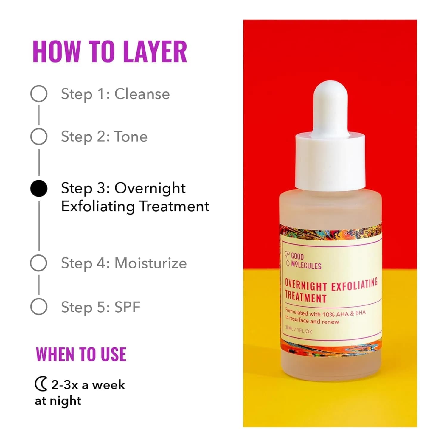 Good Molecules Overnight Exfoliating Treatment 60ml (2 x 30ml) | Glycolic & Salicylic Acid for Resurfacing - view 4