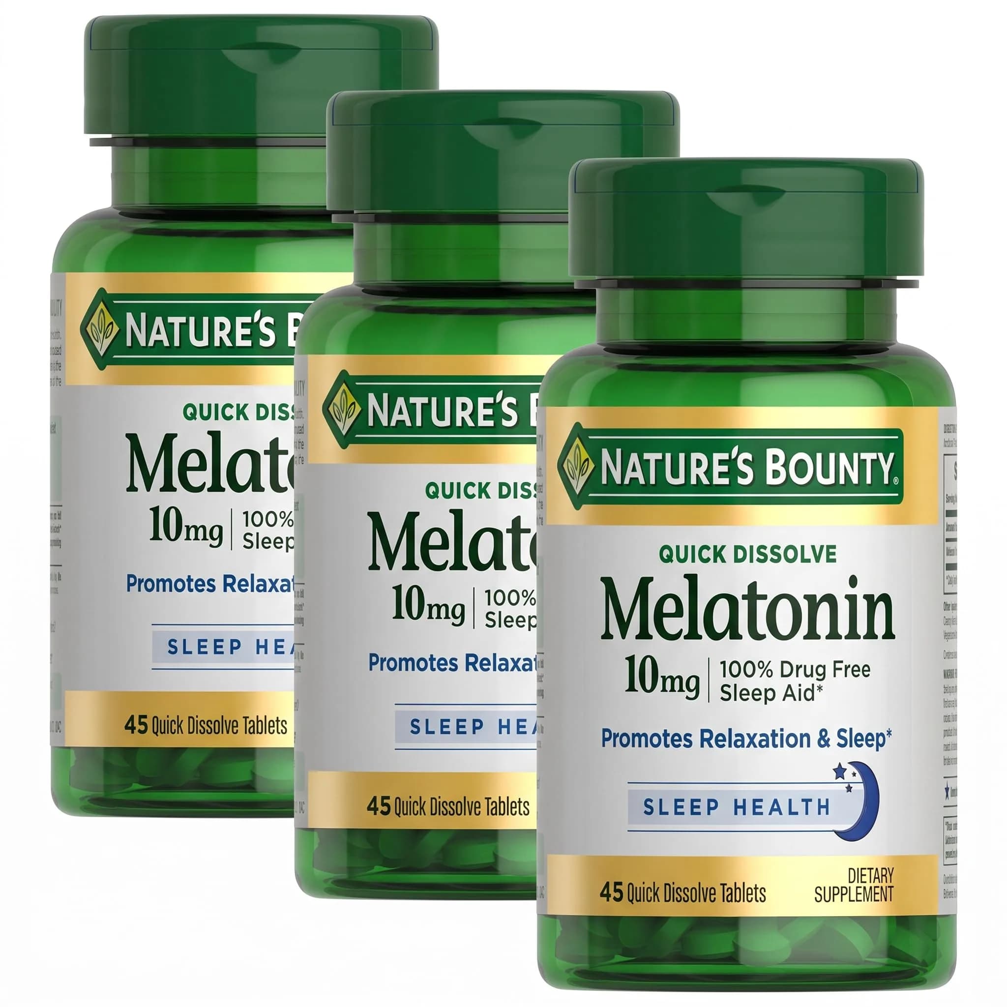 Nature's Bounty Melatonin Sleep Aid 10mg Quick Dissolve Tablets 135 Count (45 Count x 3 Packs) | Promotes Relaxation and Sleep Health — Multi