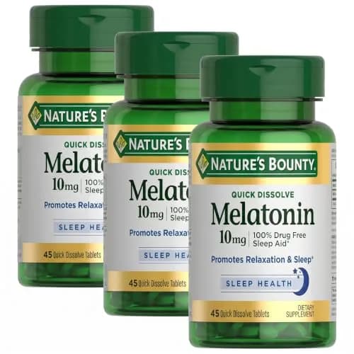 Nature's Bounty Melatonin Sleep Aid 10mg Quick Dissolve Tablets 135 Count (45 Count x 3 Packs) | Promotes Relaxation and Sleep Health thumbnail 1