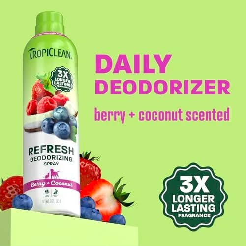 TropiClean Dog Perfume, Berry & Coconut Scented Dog Deodorizing Spray, 10oz | 3X Long-Lasting Fragrance for Dogs thumbnail 2