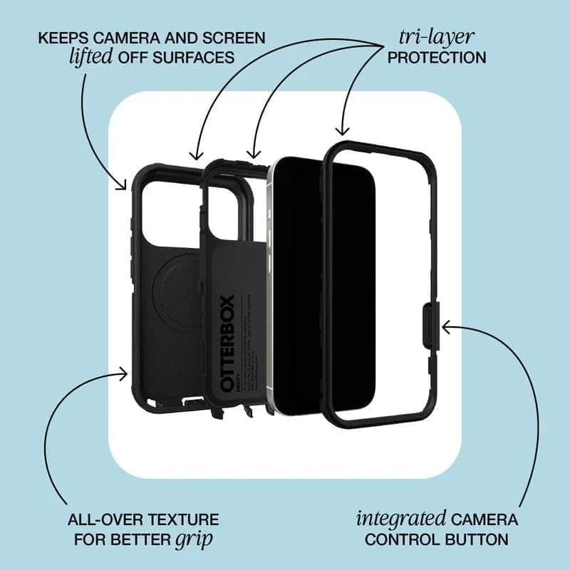 OtterBox Defender Series Case for iPhone 17 Pro Max - Rugged & Durable, Black Shadow (Black & Blue) | MagSafe Compatible thumbnail 7