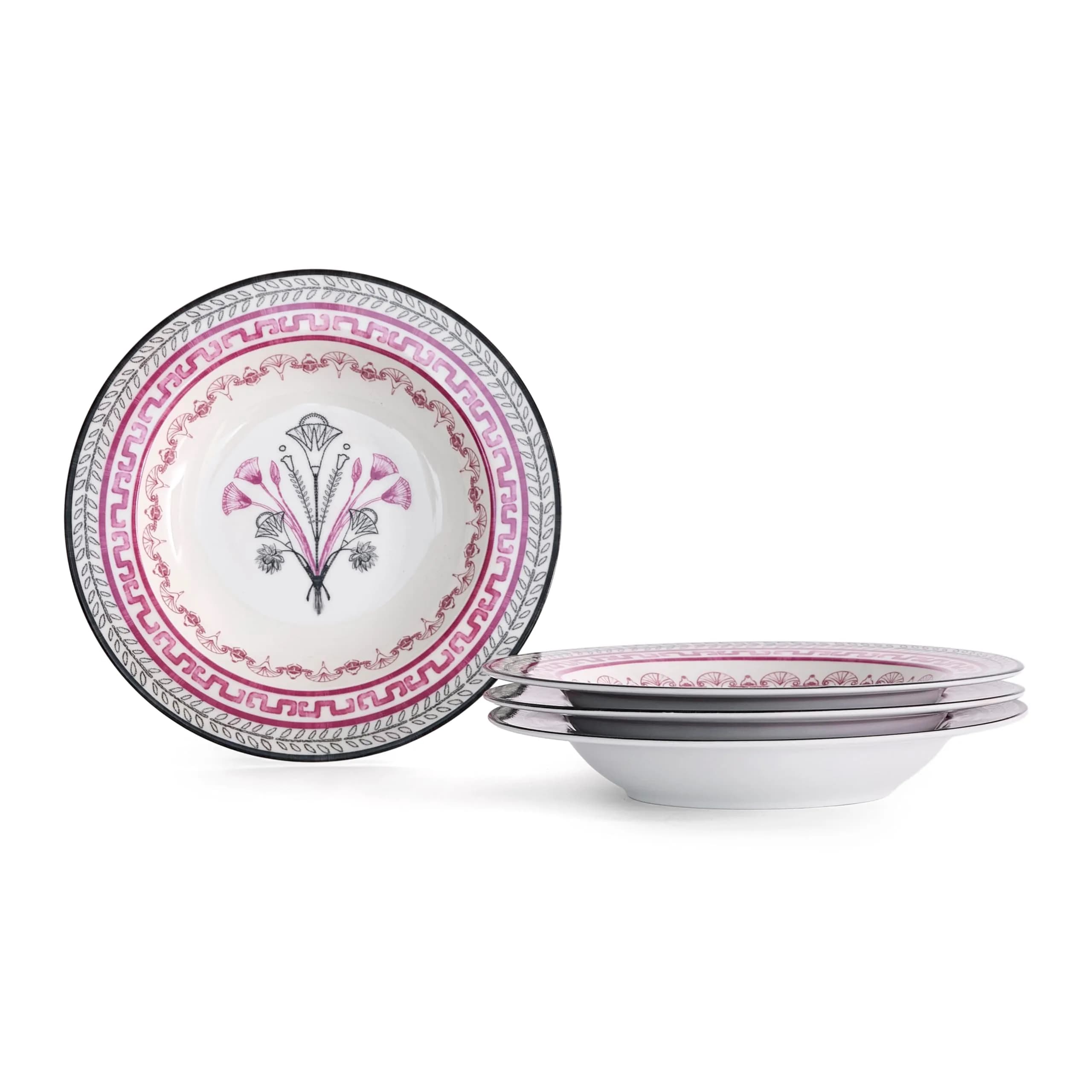 Marchesa Serengeti 4-Piece Porcelain Pasta Bowl Set | Modern Serengeti Motif, Dishwasher & Microwave Safe