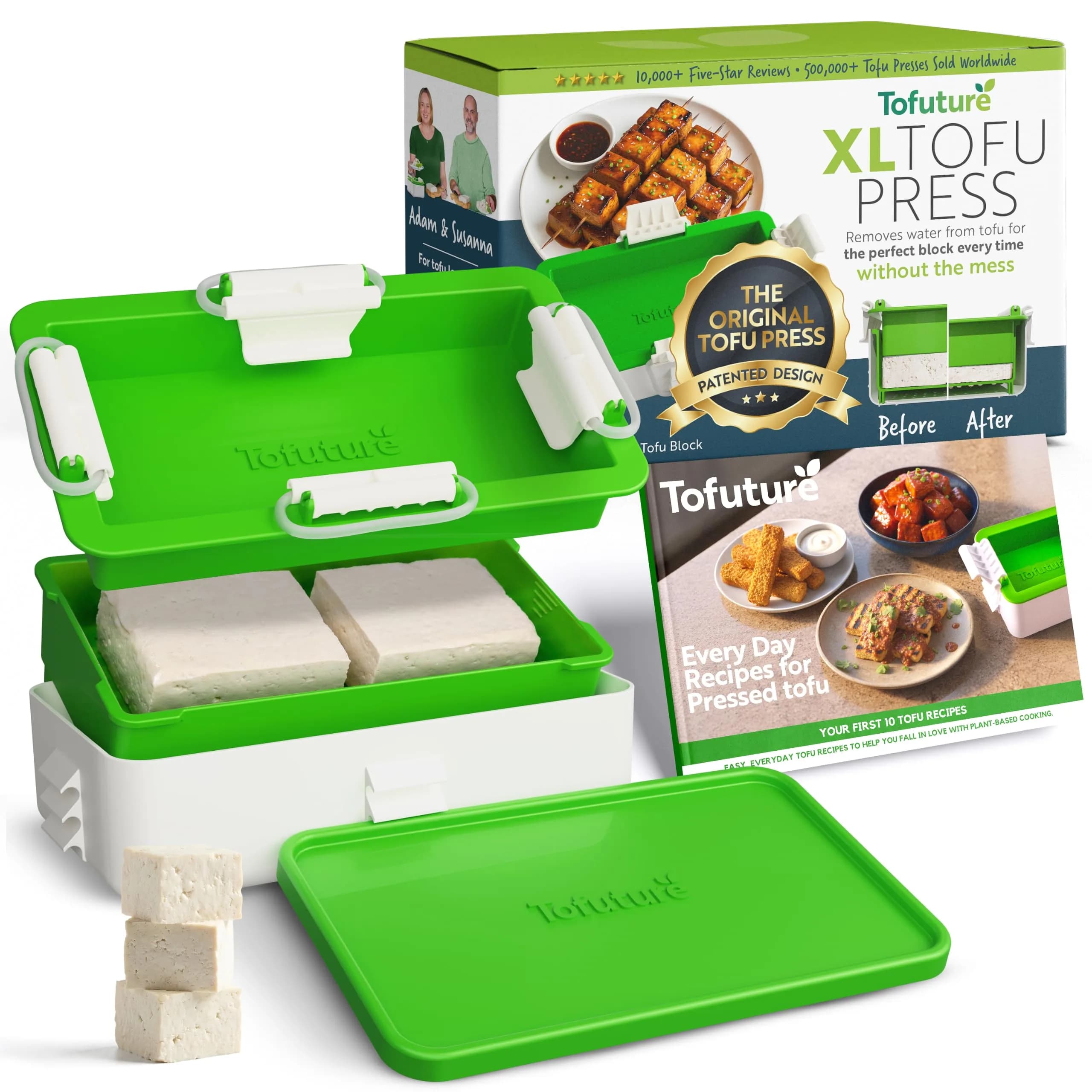 Tofuture Tofu Press | Self-Contained Vegan Tofu Water Remover, Fits 8-16 oz | Dishwasher Safe — Large - 2x 8-16oz Tofu