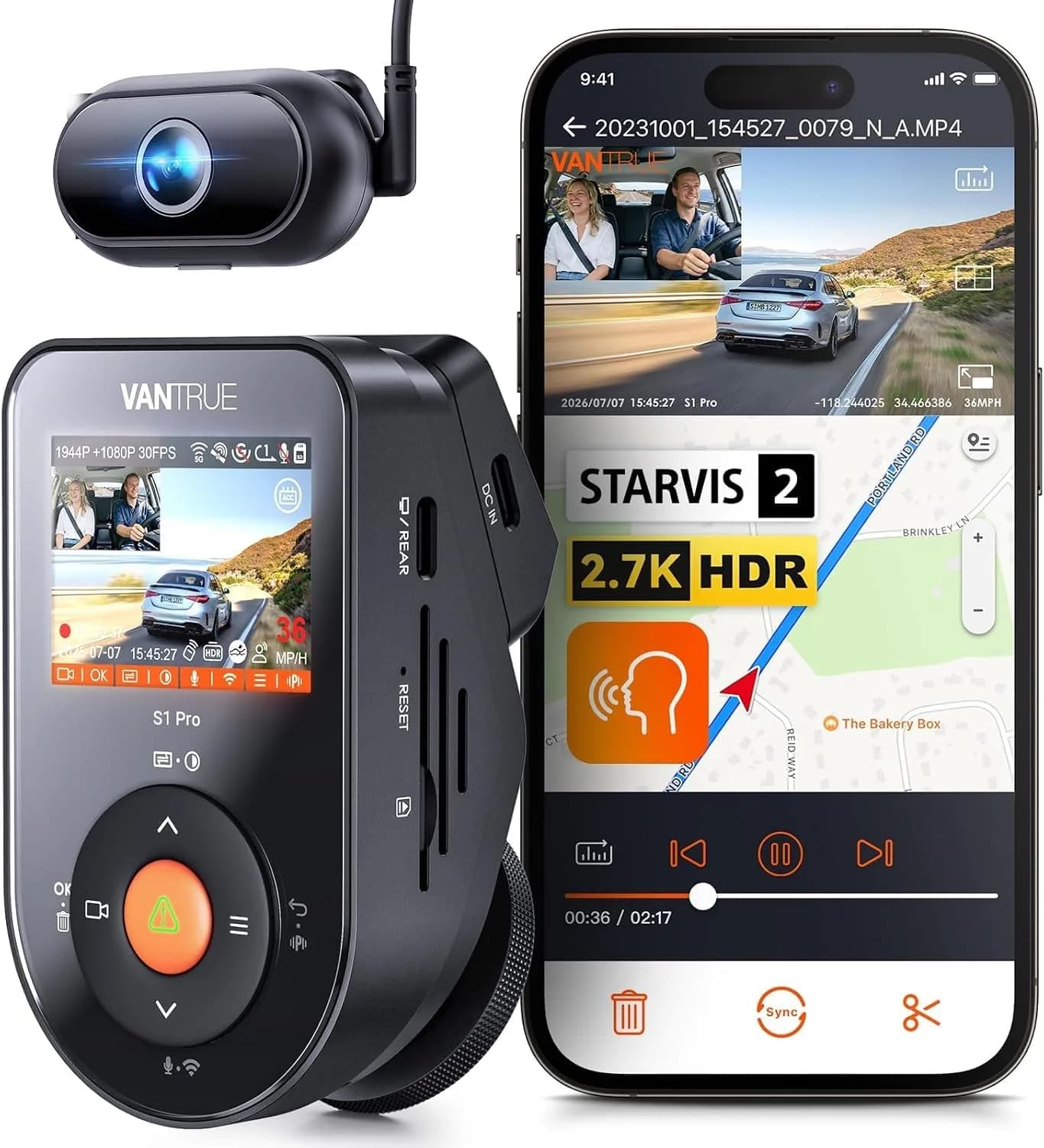 VANTRUE S1 Pro 2-Channel Dash Cam 1440P + 1080P | STARVIS 2 Night Vision, GPS, WiFi, AI Safety (70-120 chars) — S1 PRO-2CH DMS