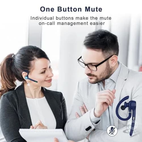 HEIBAS Bluetooth Headset Wireless Earpiece with Mic for Work | 18-23H Talk Time, 10m Range, Dual Connection thumbnail 4