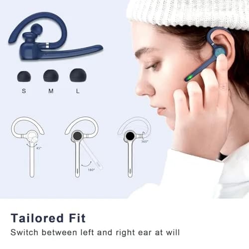 HEIBAS Bluetooth Headset Wireless Earpiece with Mic for Work | 18-23H Talk Time, 10m Range, Dual Connection thumbnail 5
