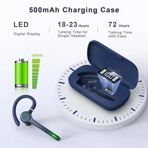 HEIBAS Bluetooth Headset Wireless Earpiece with Mic for Work | 18-23H Talk Time, 10m Range, Dual Connection thumbnail 6