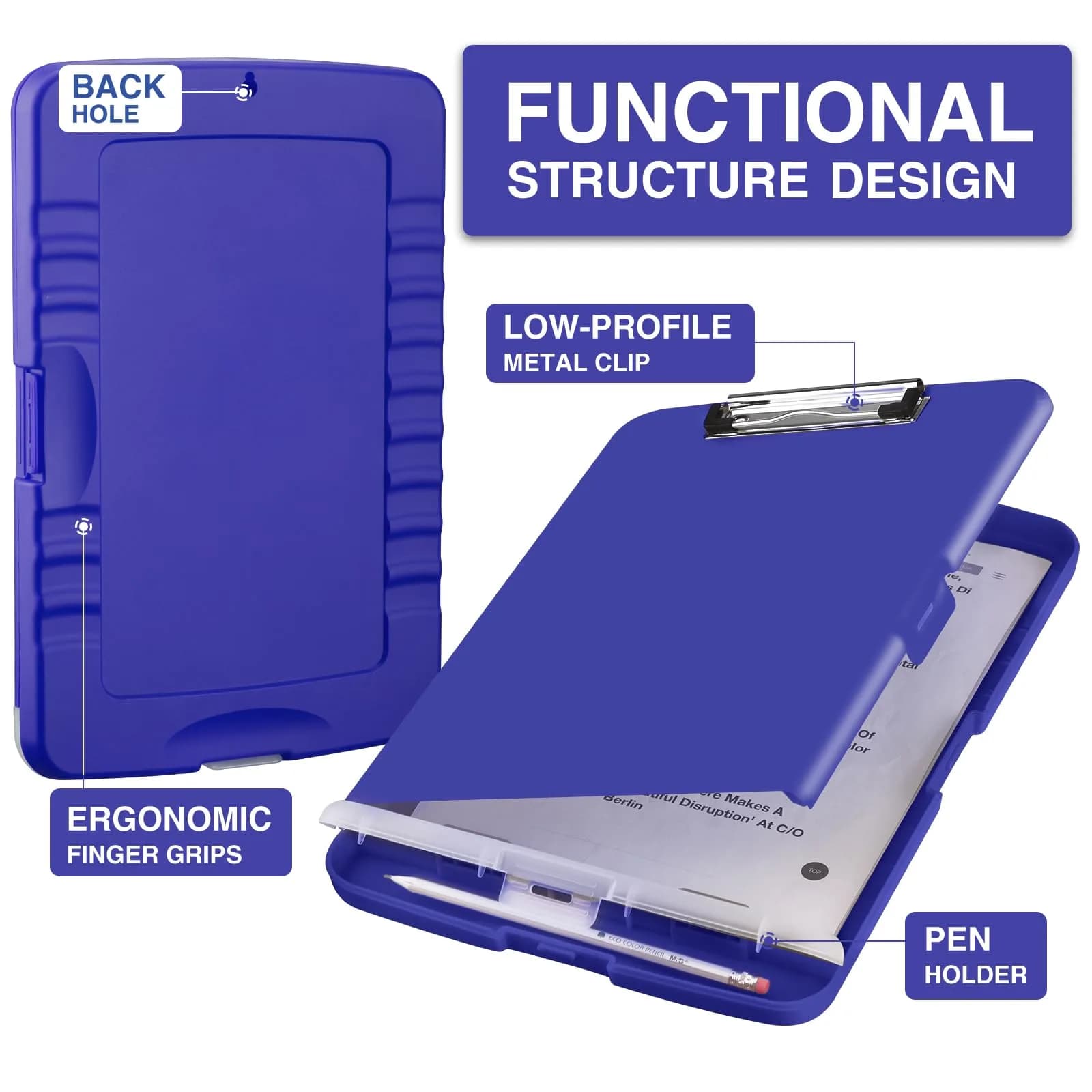Sooez Clipboard with Storage, Classic Navy, 8.5 x 11 inches | Lesson Planner Clipboard for Students & Professionals - view 2