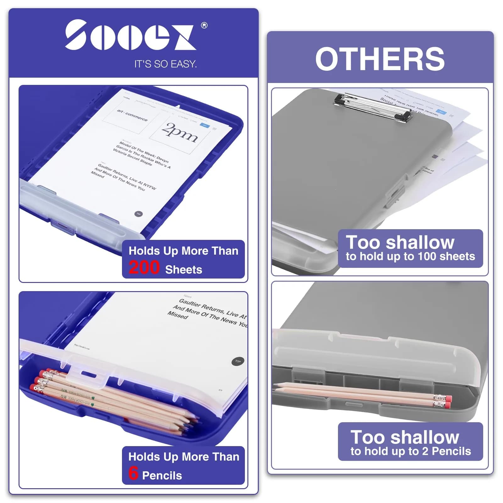 Sooez Clipboard with Storage, Classic Navy, 8.5 x 11 inches | Lesson Planner Clipboard for Students & Professionals - view 3