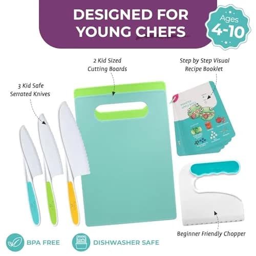 Tovla Jr. Kids Safe Knife Set for Real Cooking | Toddler Tools | Ages 4-12 | 5-Piece Set thumbnail 3