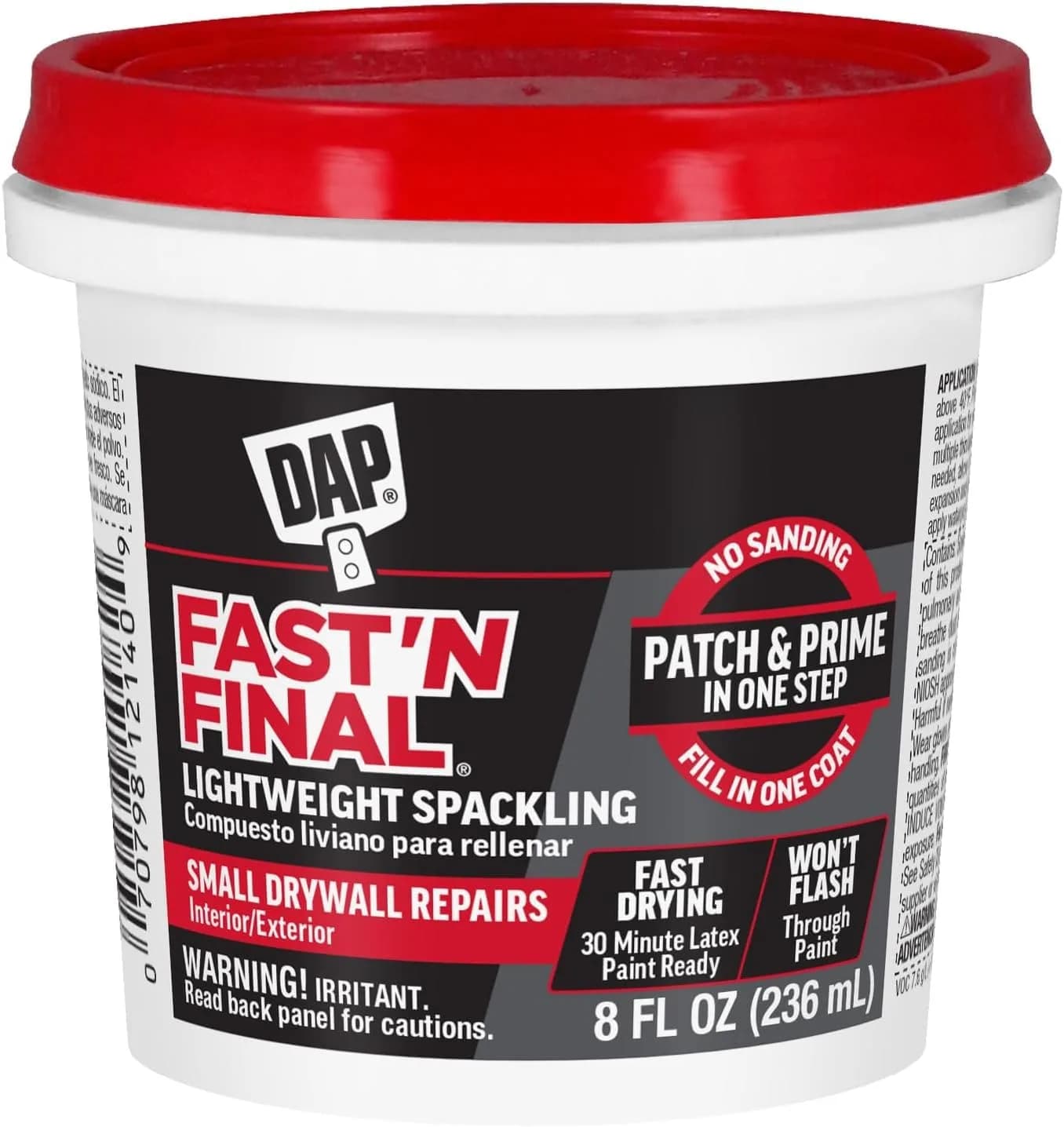DAP Fast 'N Final Lightweight Spackling, White, 48 oz (1.5 lb / 1.39 pints) | Smooth Wall Repair for Interior & Exterior Use