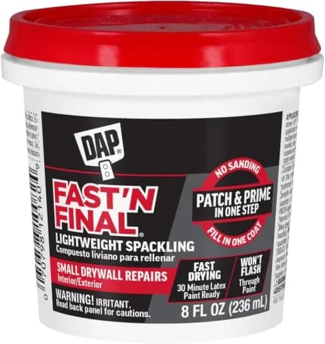 DAP Fast 'N Final Lightweight Spackling, White, 48 oz (1.5 lb / 1.39 pints) | Smooth Wall Repair for Interior & Exterior Use thumbnail 1