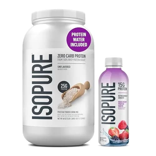 Isopure Zero Carb Whey Protein Isolate Unflavored 3 Lb + Mixed Berry Clear Protein Water 20 fl oz | 47 Servings Protein Powder thumbnail 1