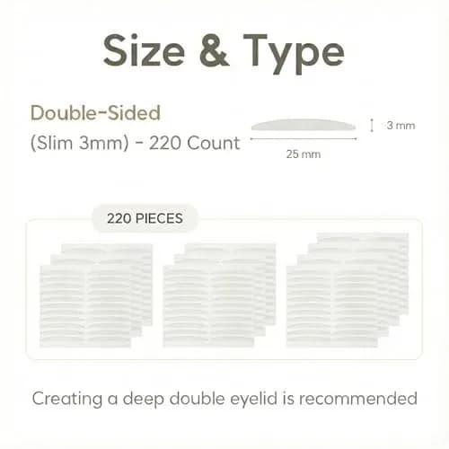 Eye Charm Magic Slim Double Eyelid Tape Strips 3mm Slim (220 Count) | Invisible Lift for Hooded & Monolid Eyes thumbnail 2