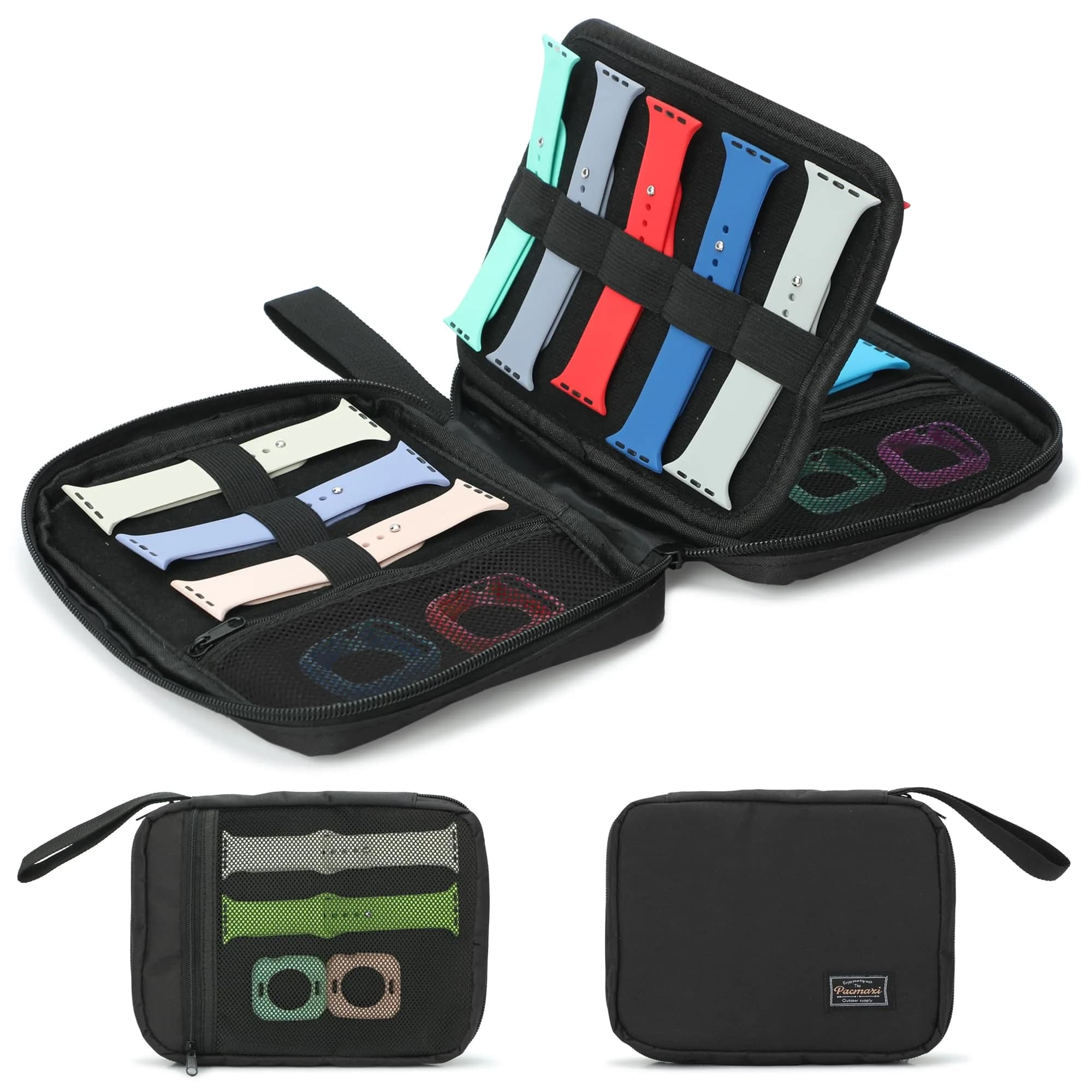PACMAXI 16 Watch Bands Storage Carrying Case - Black | Expandable Organizer for Most Watch Straps - main product image