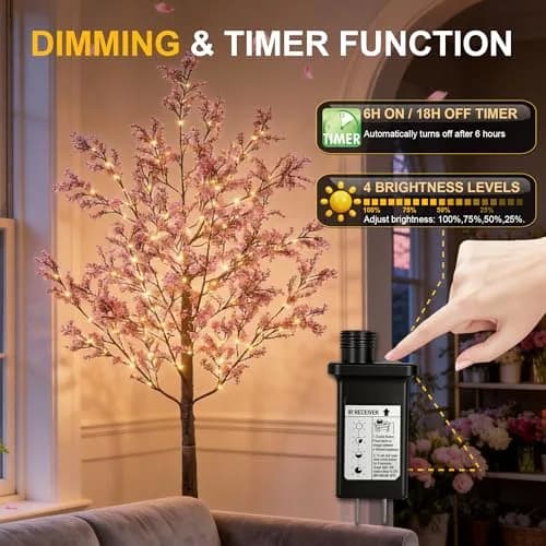 LIGHTSHARE 6FT Lighted Cherry Blossom Tree with 171 LED Warm White Lights | Indoor Outdoor Decorative Sakura Tree thumbnail 4