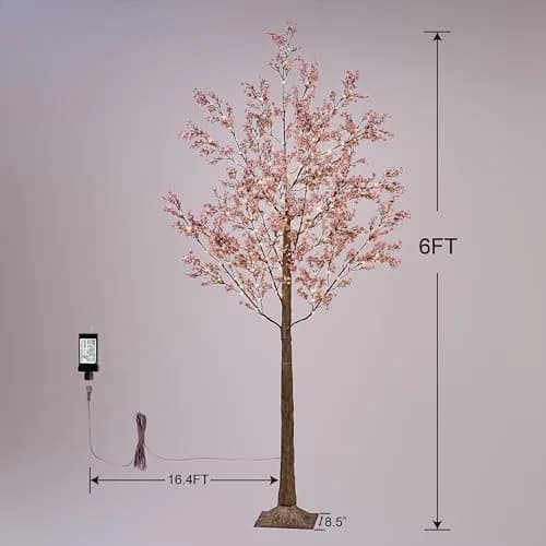 LIGHTSHARE 6FT Lighted Cherry Blossom Tree with 171 LED Warm White Lights | Indoor Outdoor Decorative Sakura Tree thumbnail 6