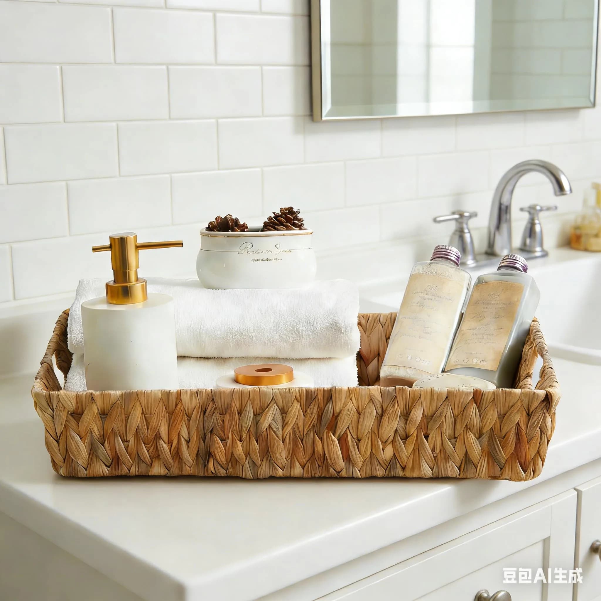 Suptinwear Rectangular Water Hyacinth Serving Tray with Handles | Hand Woven Rattan 17 Inch