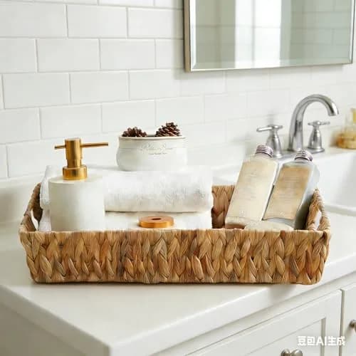 Suptinwear Rectangular Water Hyacinth Serving Tray with Handles | Hand Woven Rattan 17 Inch thumbnail 1