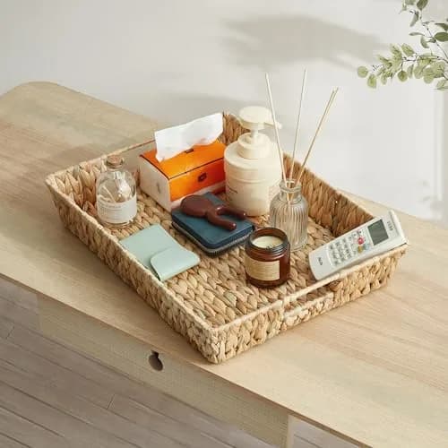 Suptinwear Rectangular Water Hyacinth Serving Tray with Handles | Hand Woven Rattan 17 Inch thumbnail 5