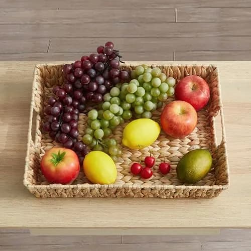 Suptinwear Rectangular Water Hyacinth Serving Tray with Handles | Hand Woven Rattan 17 Inch thumbnail 6
