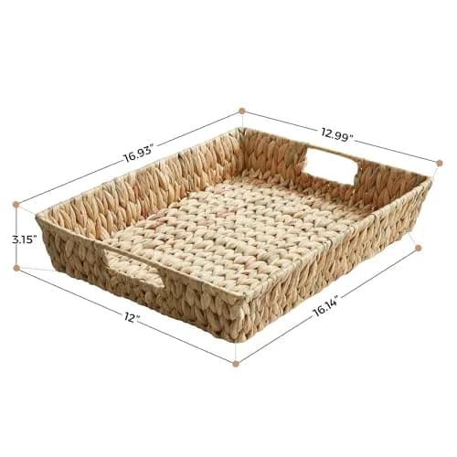 Suptinwear Rectangular Water Hyacinth Serving Tray with Handles | Hand Woven Rattan 17 Inch thumbnail 2