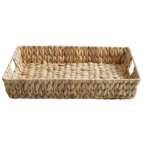 Suptinwear Rectangular Water Hyacinth Serving Tray with Handles | Hand Woven Rattan 17 Inch thumbnail 3