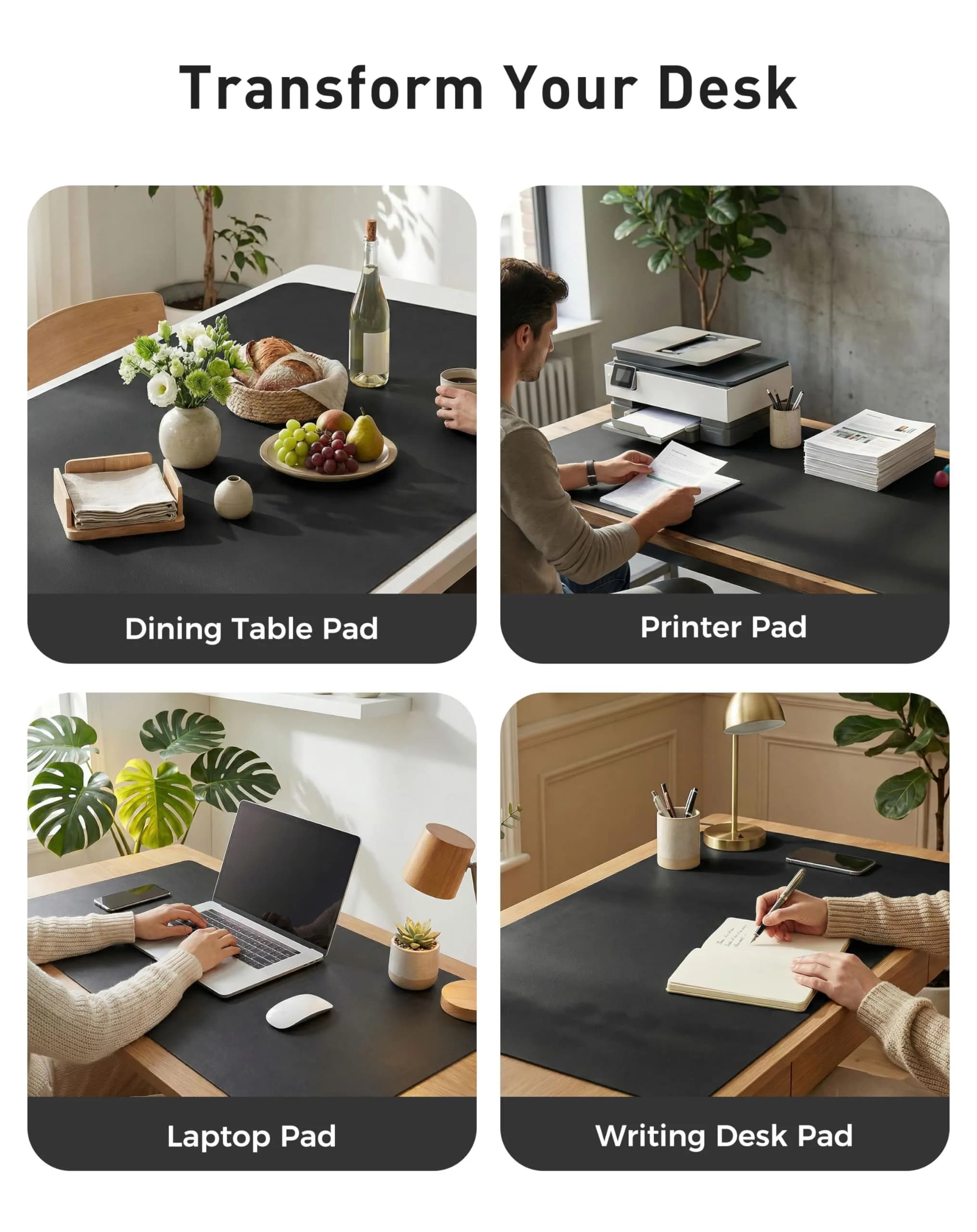 Aothia Black Faux Leather Desk Mat Large Mouse Pad, 63" x 17" | Protects Your Desk with Waterproof PU Leather - view 6