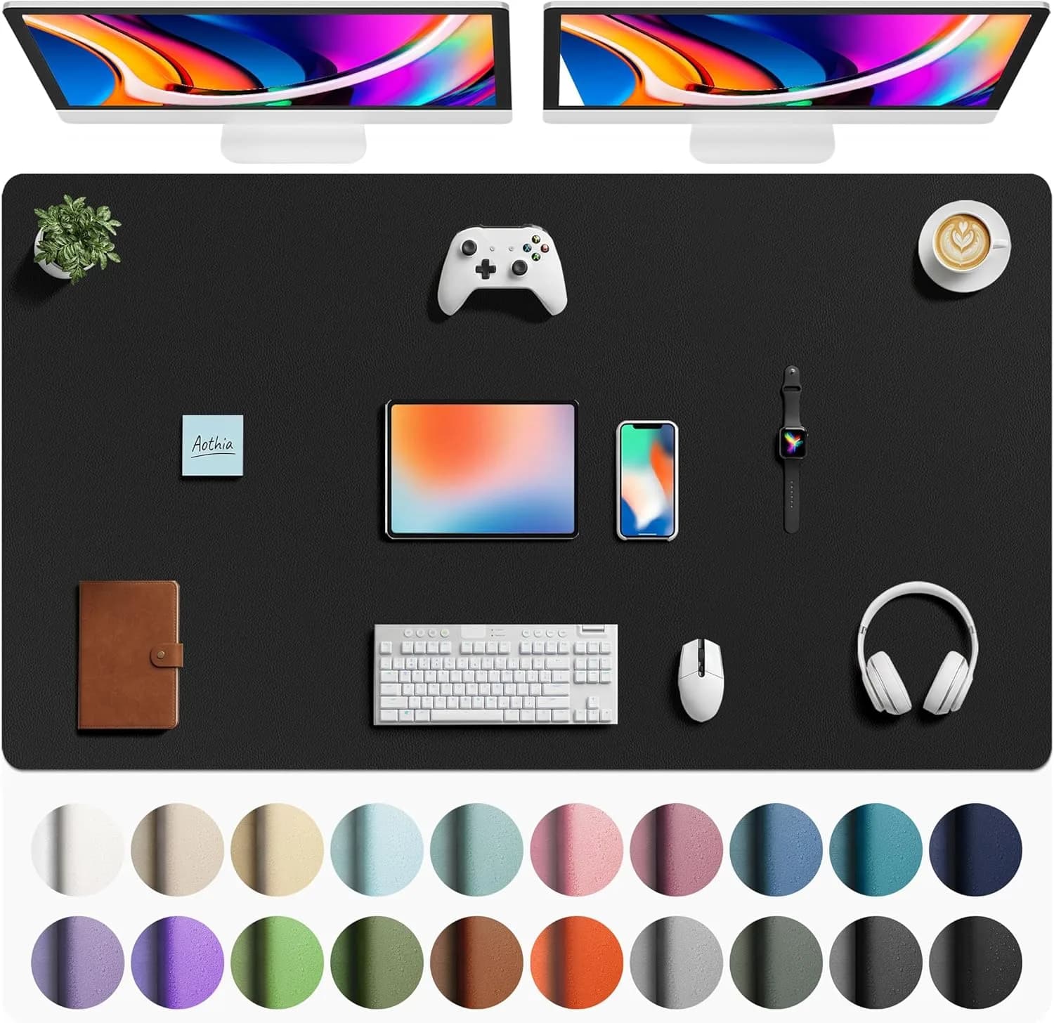 Aothia Faux Leather Desk Mat - Large Mouse Pad, Waterproof Writing Surface, Black (63" x 24") | Protects Your Desk from Scratches and Stains - main product image