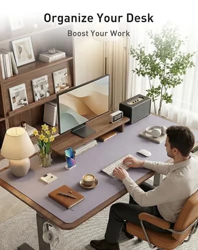 Aothia Faux Leather Desk Mat - Large Mouse Pad, Non-Slip PU Leather Blotter, Waterproof Writing Surface for Office and Home (Lavender, 107cm x 43cm) thumbnail 8