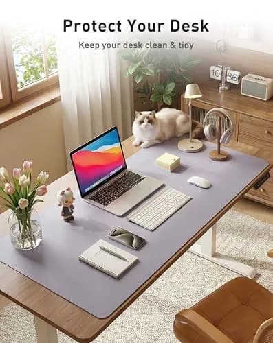 Aothia Faux Leather Desk Mat - Large Mouse Pad, Non-Slip PU Leather Blotter, Waterproof Writing Surface for Office and Home (Lavender, 107cm x 43cm) thumbnail 3