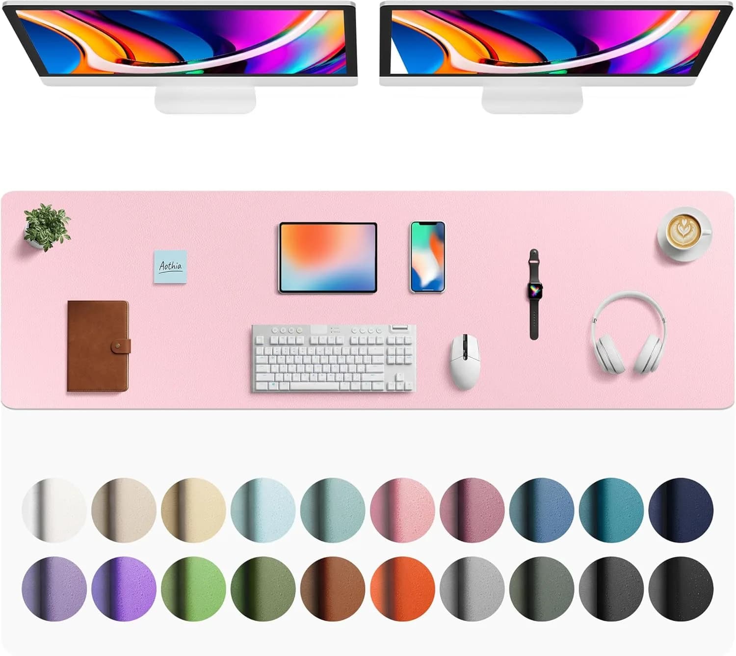 Aothia Faux Leather Desk Mat - Large Mouse Pad, Non-Slip PU Leather Blotter, Waterproof Writing Surface (Fairy Pink, 63" x 17") - main product image