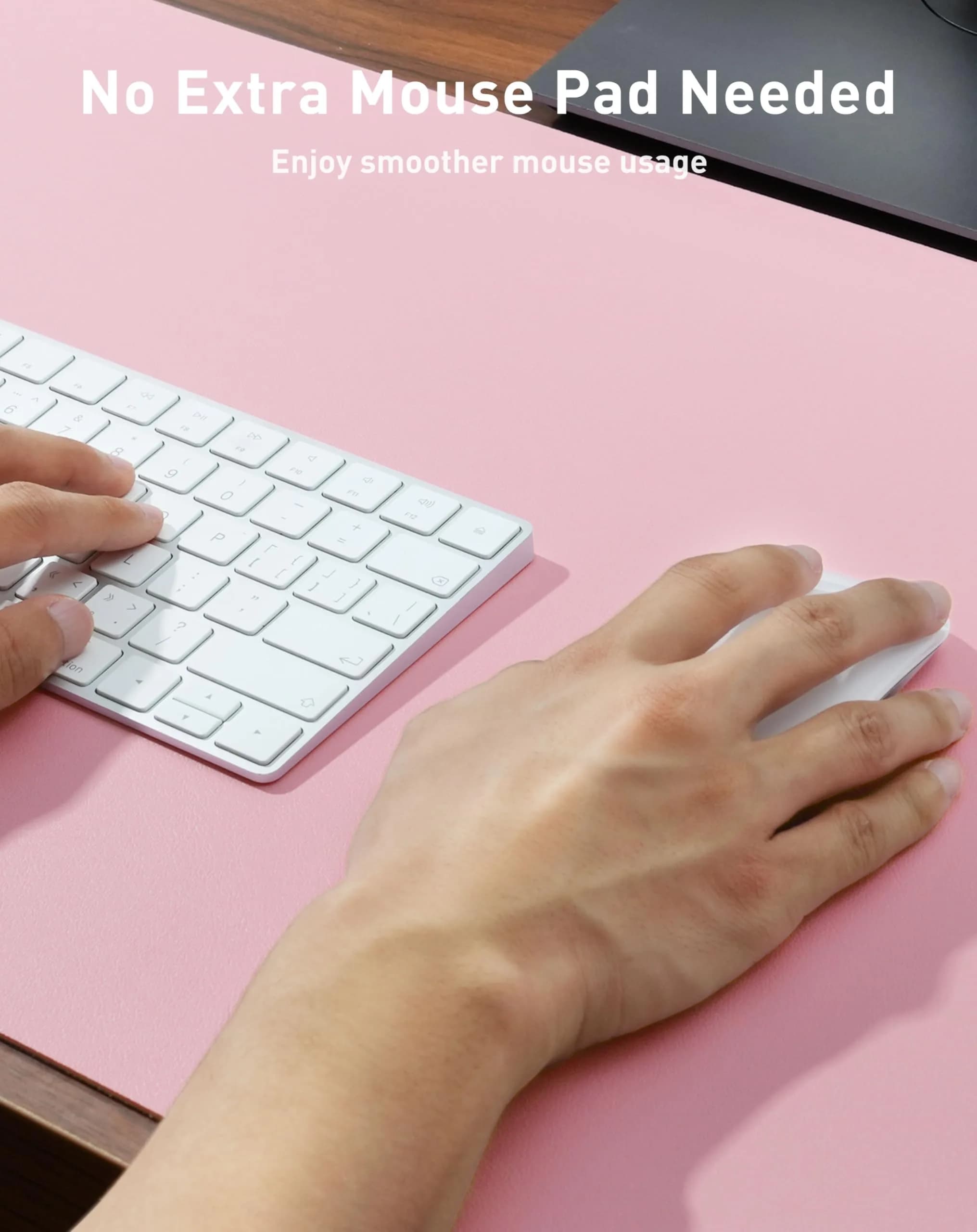 Aothia Faux Leather Desk Mat - Large Mouse Pad, Non-Slip PU Leather Blotter, Waterproof Writing Surface (Fairy Pink, 63" x 17") - view 4