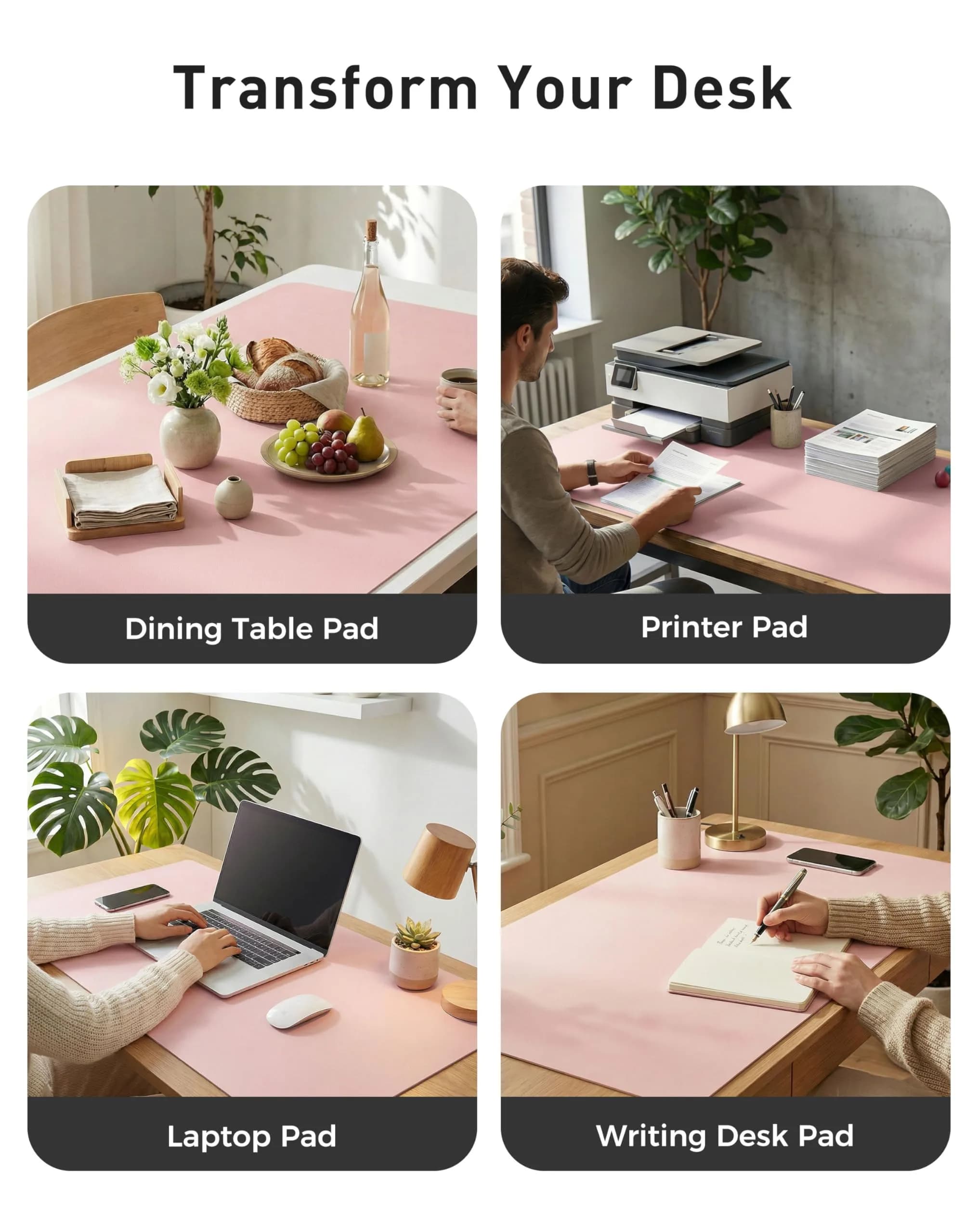Aothia Faux Leather Desk Mat - Large Mouse Pad, Non-Slip PU Leather Blotter, Waterproof Writing Surface (Fairy Pink, 63" x 17") - view 6