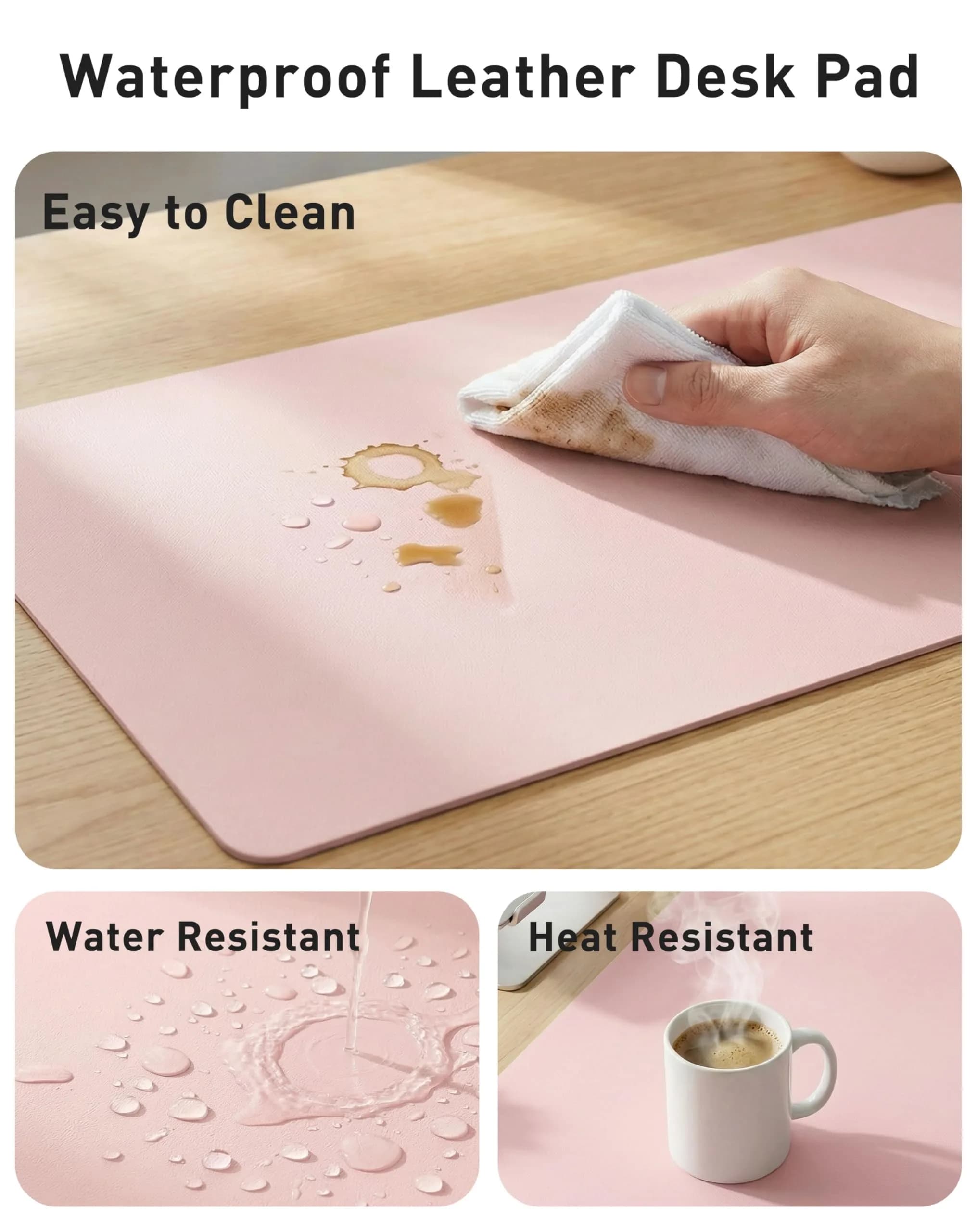 Aothia Faux Leather Desk Mat - Large Mouse Pad, Non-Slip PU Leather Blotter, Waterproof Writing Surface (Fairy Pink, 63" x 17") - view 7