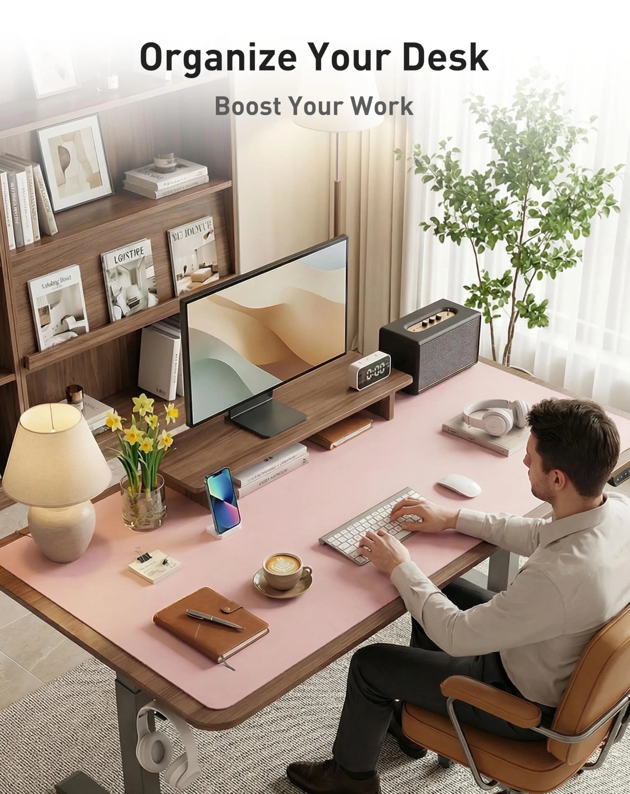Aothia Faux Leather Desk Mat - Large Mouse Pad, Non-Slip PU Leather Blotter, Waterproof Writing Surface (Fairy Pink, 63" x 17") - view 8