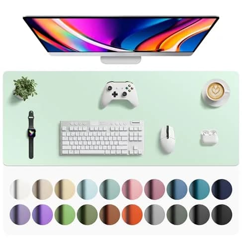 Aothia Faux Leather Desk Mat - Large Mouse Pad, Non-Slip PU Leather Blotter, Waterproof Writing Surface for Office and Home (Foam Green, 107cm x 43cm) thumbnail 1